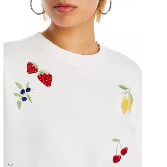 AQUA Teddy Fruit Embroidered Sweatshirt – White – XXS – NWT ($98) - Picture 4 of 6